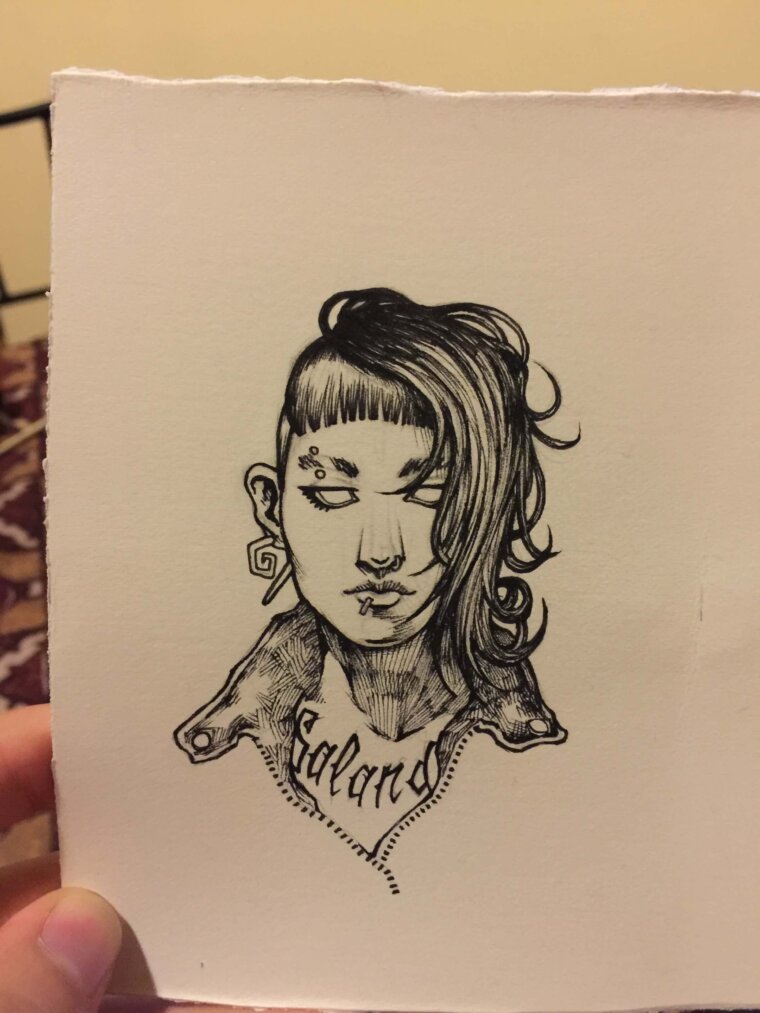 El boceto de Salander entintado