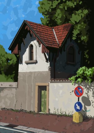 Pintura digital de una casa italiana