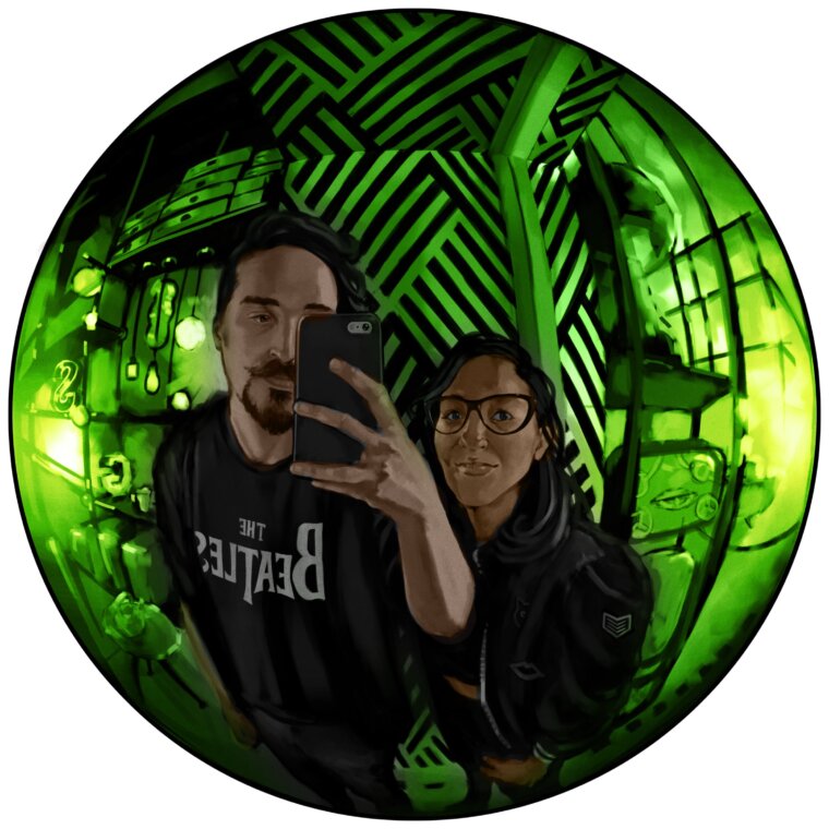 Ilustración esférica de una selfie finalizado y coloreado