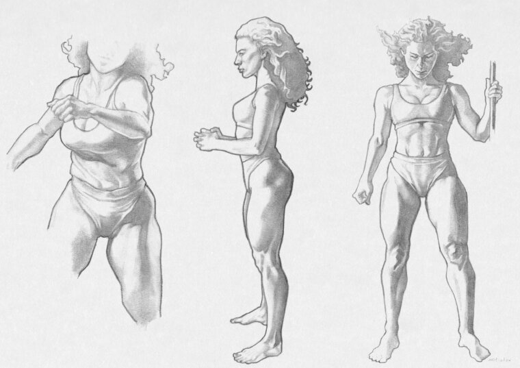 Boceto de mujer en distintos ángulos