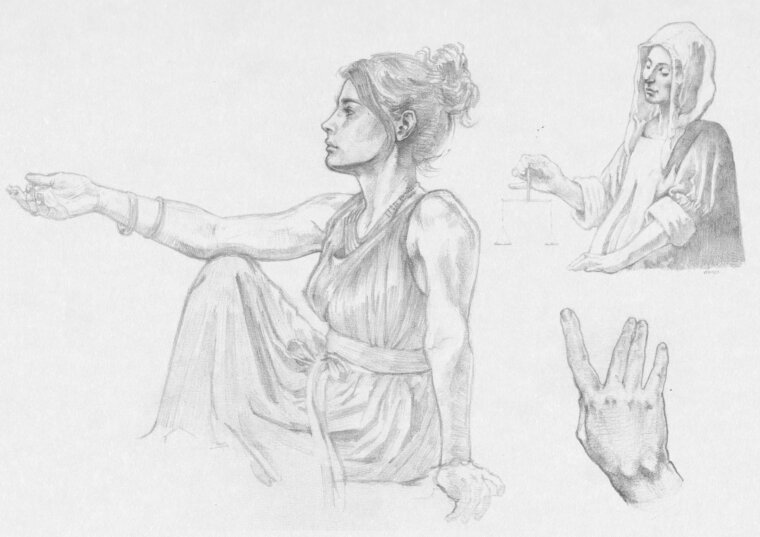 Boceto de mujer y mano