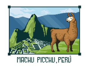 Llama de Machu Picchu, Perú en estilo pixel-art
