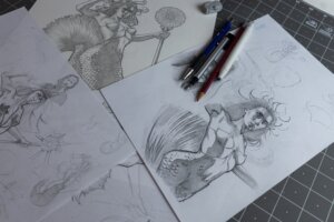 Bocetos y estudios para el dibujo de la sirena