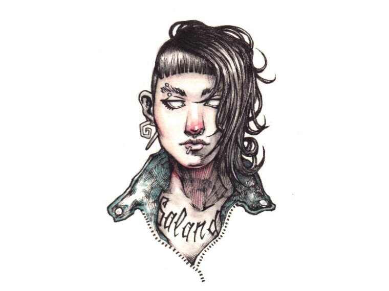 Boceto de Salander, la chica del dragon tatuado de la saga de libros Millenium